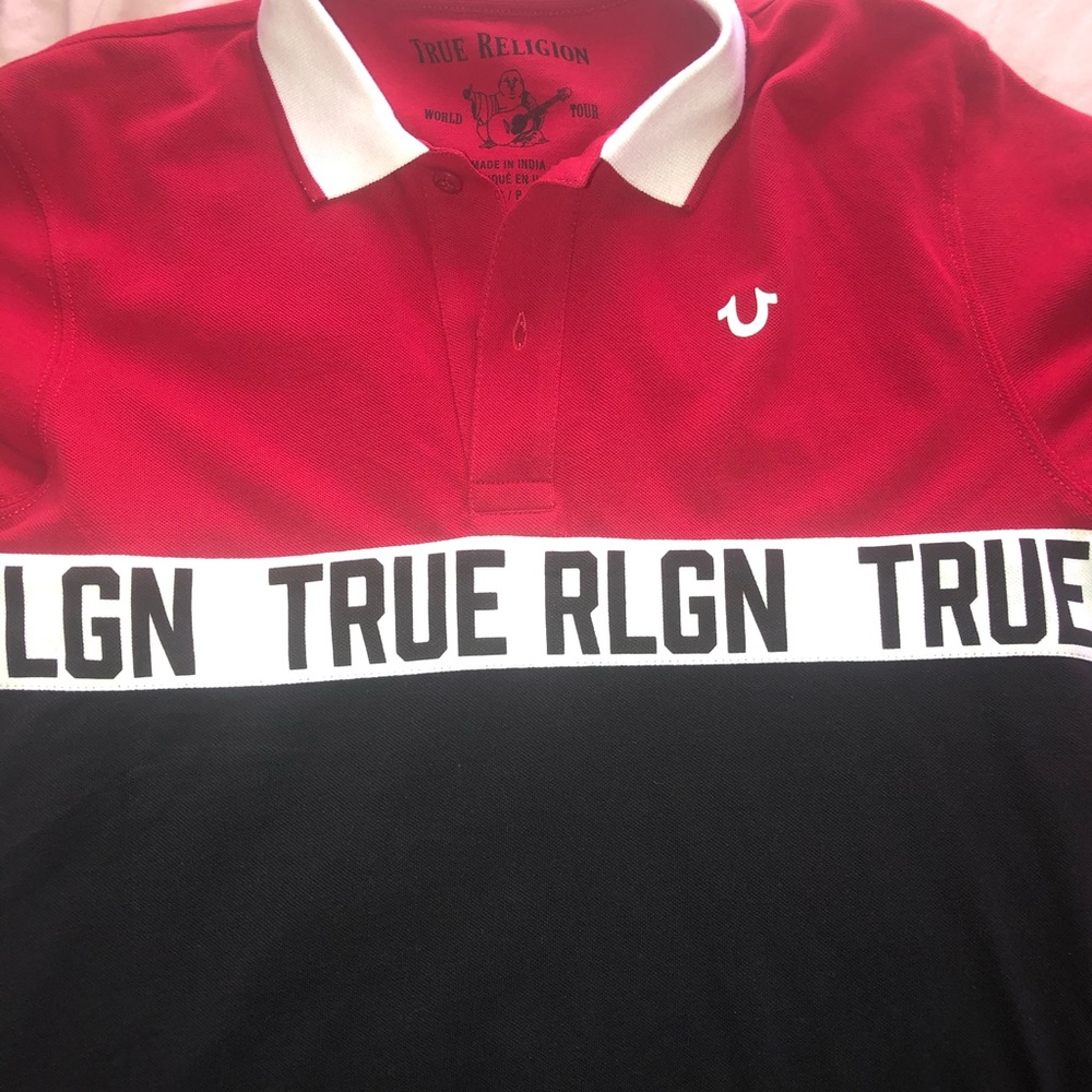 Men’s true religion polo black red and white
